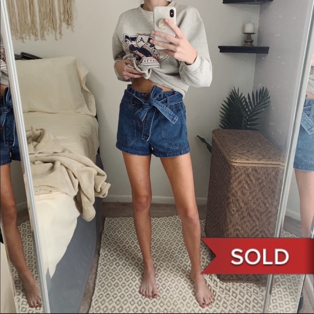 High Waisted Short Paper Bag Denim Shorts